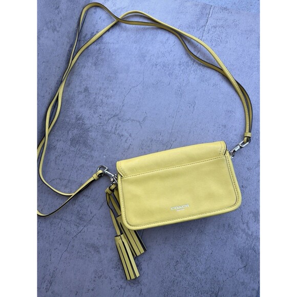 COACH Legacy Penny Crossbody Leather Bag Turn Lock Yellow with Tassels 19914 - Picture 2 of 8